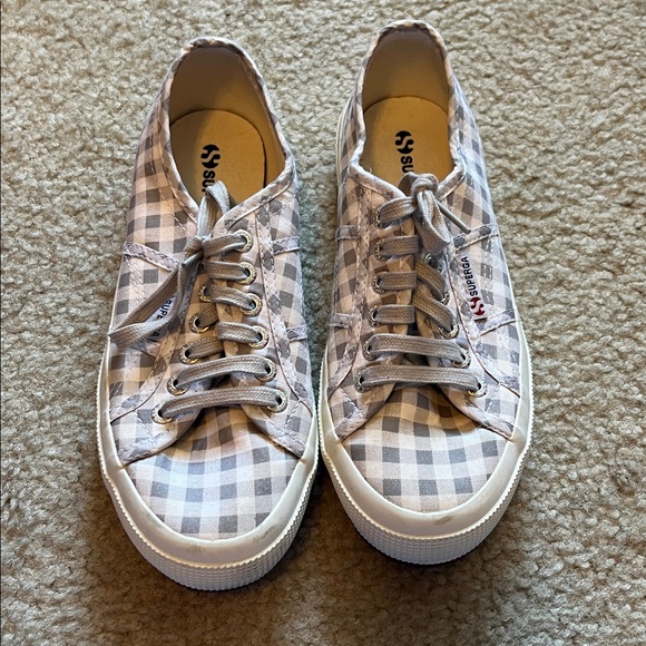 Superga Shoes - Superga Fabric Gray/White Checkered Gingham Sneakers